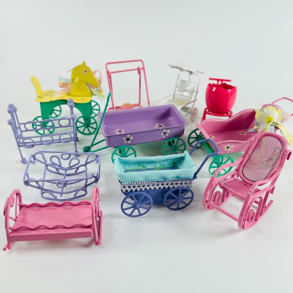 11 Metal Christmas Easter Ornaments Dollhouse Miniature Nursery Wagon Stroller